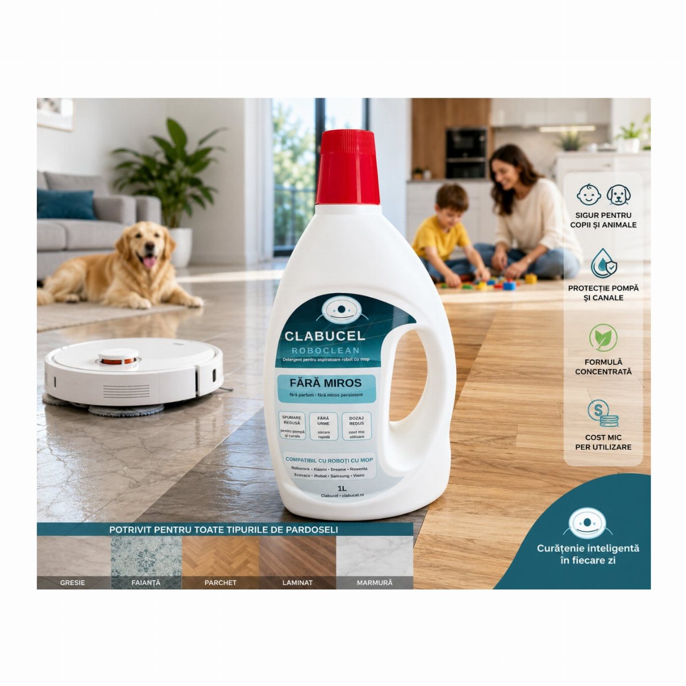 Detergent Clăbucel Roboclean pentru aspirator robot cu mop universal 1000ml – imaginea 3